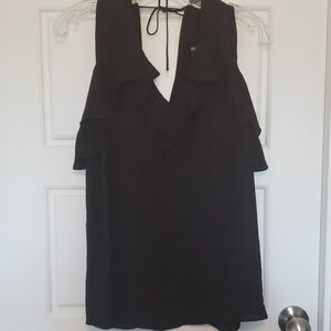 Worn once black ruffled shirt